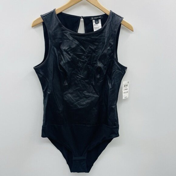 INC International Concepts Womens Large Faux Leather Bodysuit in Black $50 1105 - Picture 3 of 10